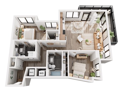 Floor plan for 2 beds, 2 baths, 1026 sqft